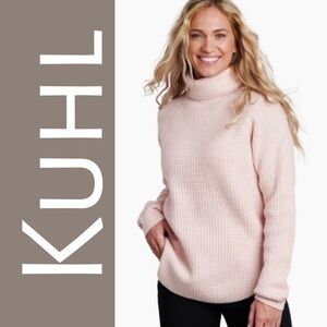 KÜHL XL Blush Pink Waffle Knit Turtleneck Sweater Modern Minimal Cabincore Chic
